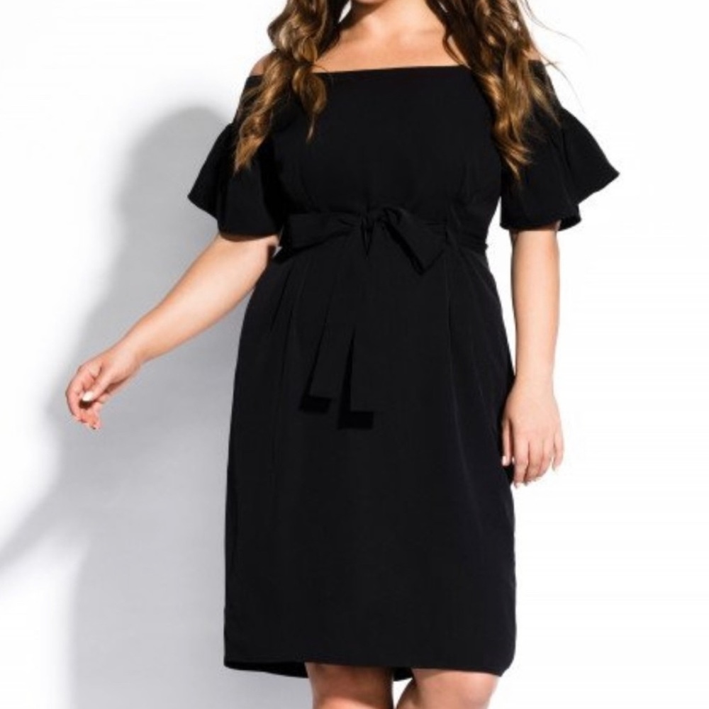 City Chic Black Off-Shoulder Midi Dress
